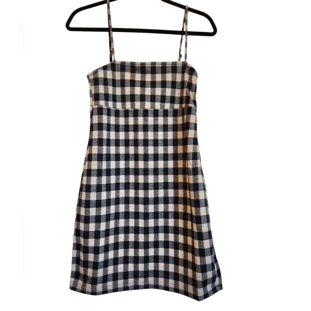 NWT Urban Revivo Blue/White Check Mini Dress Size 6 Adjustable Straps Side Zip